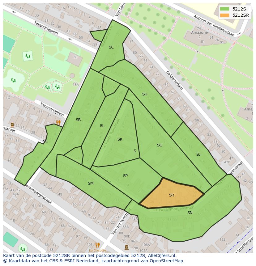 Afbeelding van het postcodegebied 5212 SR op de kaart.