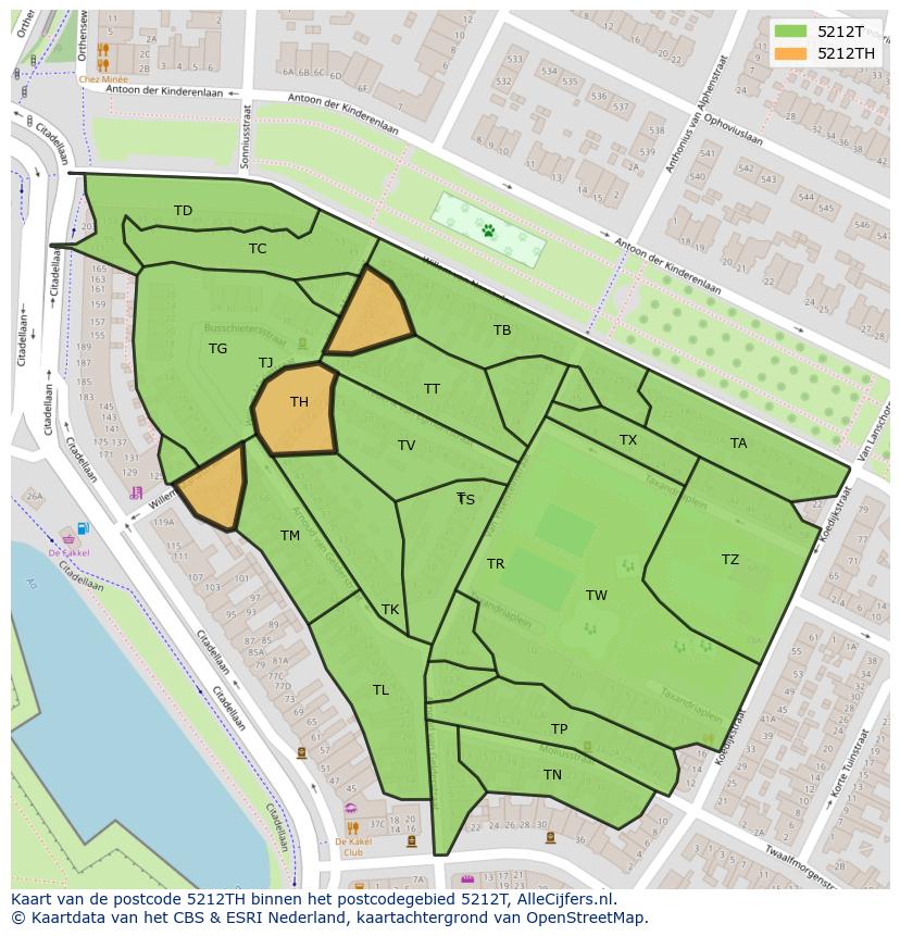 Afbeelding van het postcodegebied 5212 TH op de kaart.