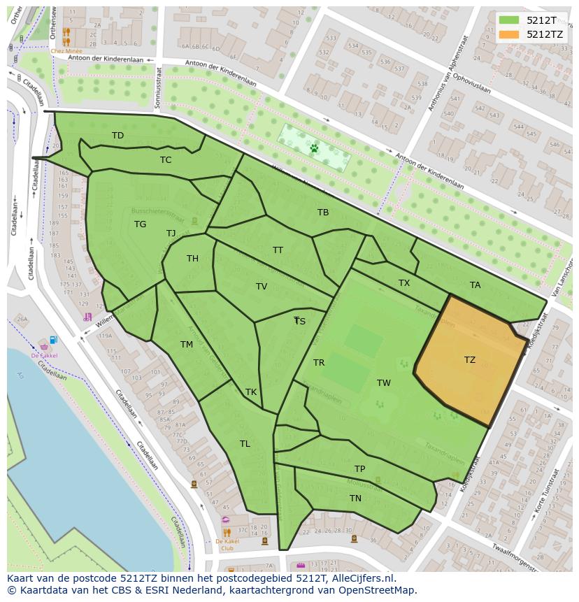 Afbeelding van het postcodegebied 5212 TZ op de kaart.