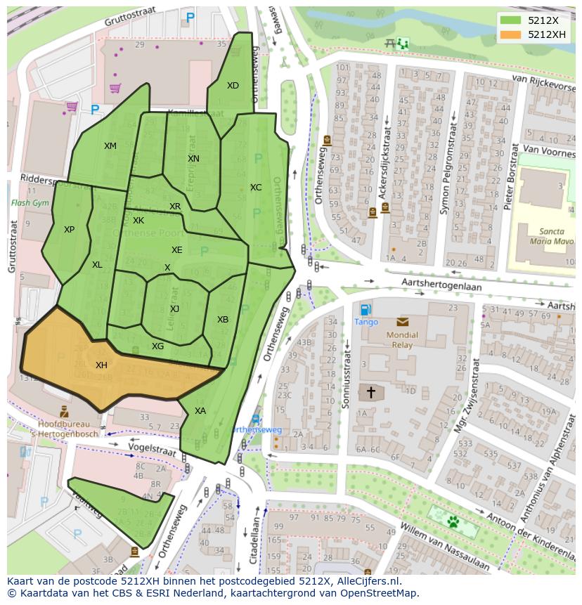 Afbeelding van het postcodegebied 5212 XH op de kaart.