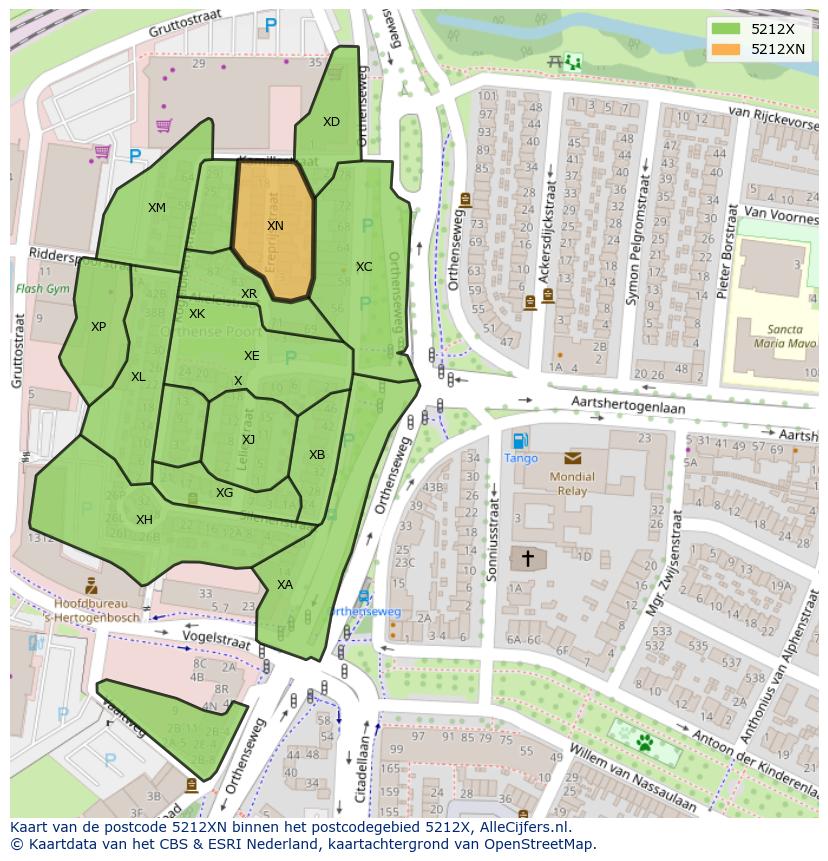 Afbeelding van het postcodegebied 5212 XN op de kaart.