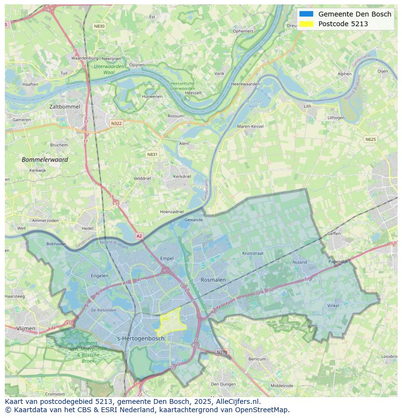 Afbeelding van het postcodegebied 5213 op de kaart.