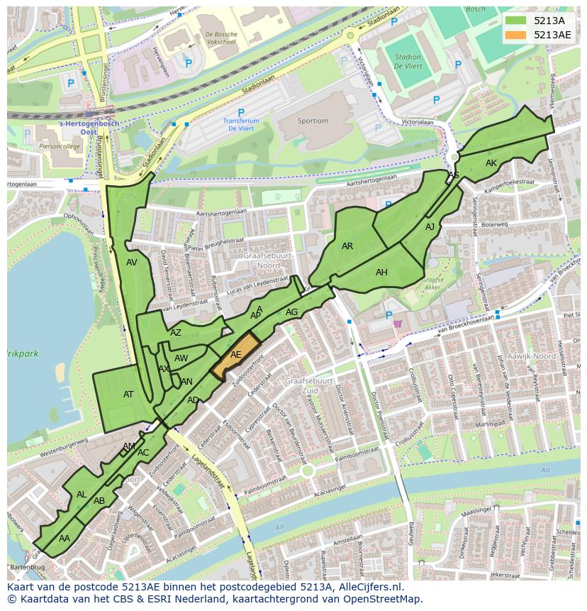 Afbeelding van het postcodegebied 5213 AE op de kaart.