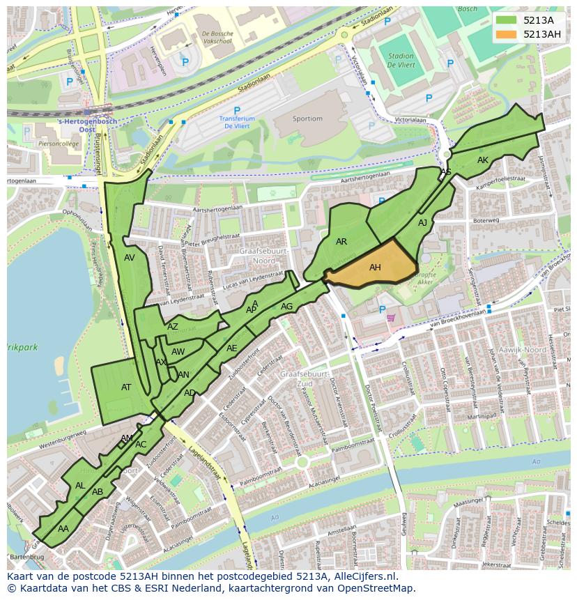 Afbeelding van het postcodegebied 5213 AH op de kaart.