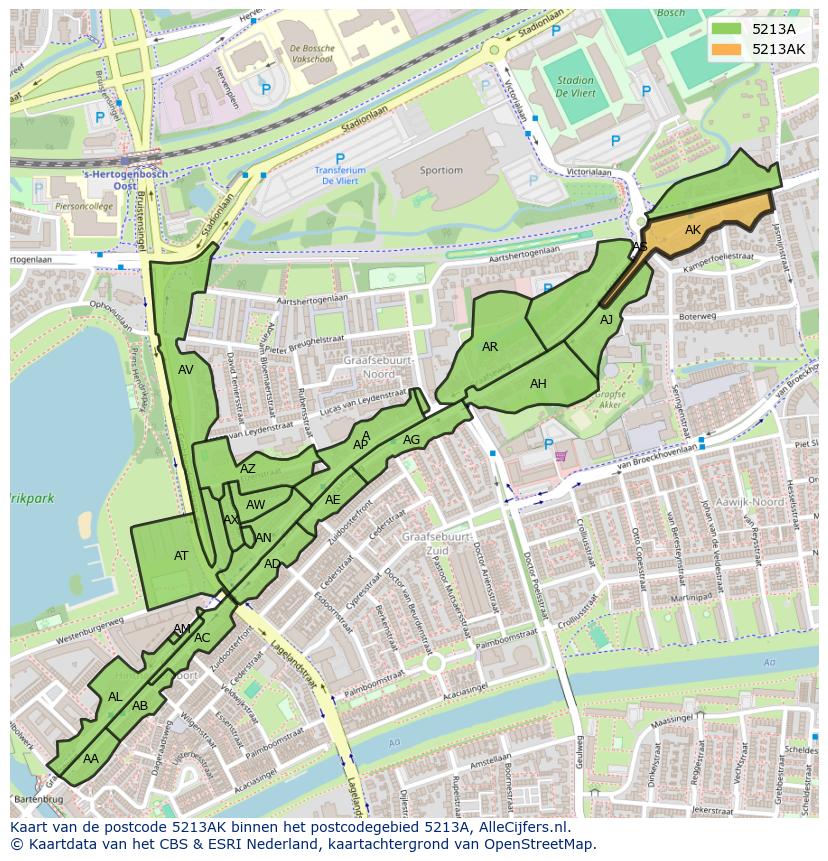 Afbeelding van het postcodegebied 5213 AK op de kaart.