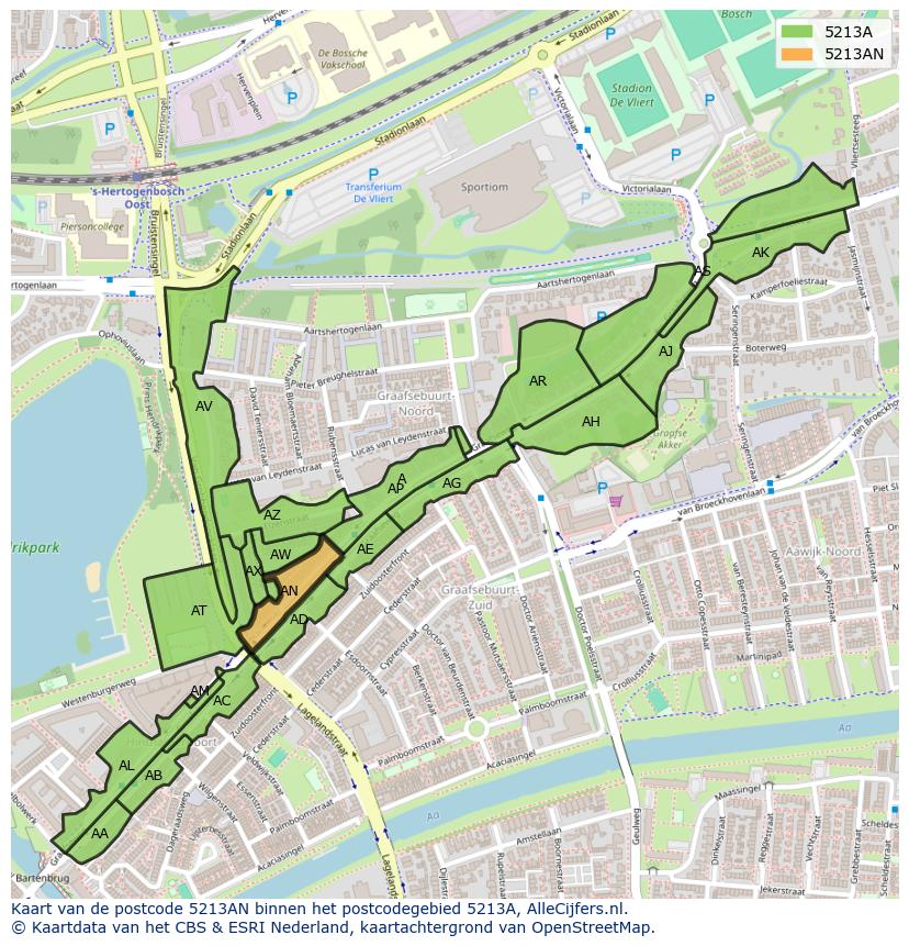 Afbeelding van het postcodegebied 5213 AN op de kaart.