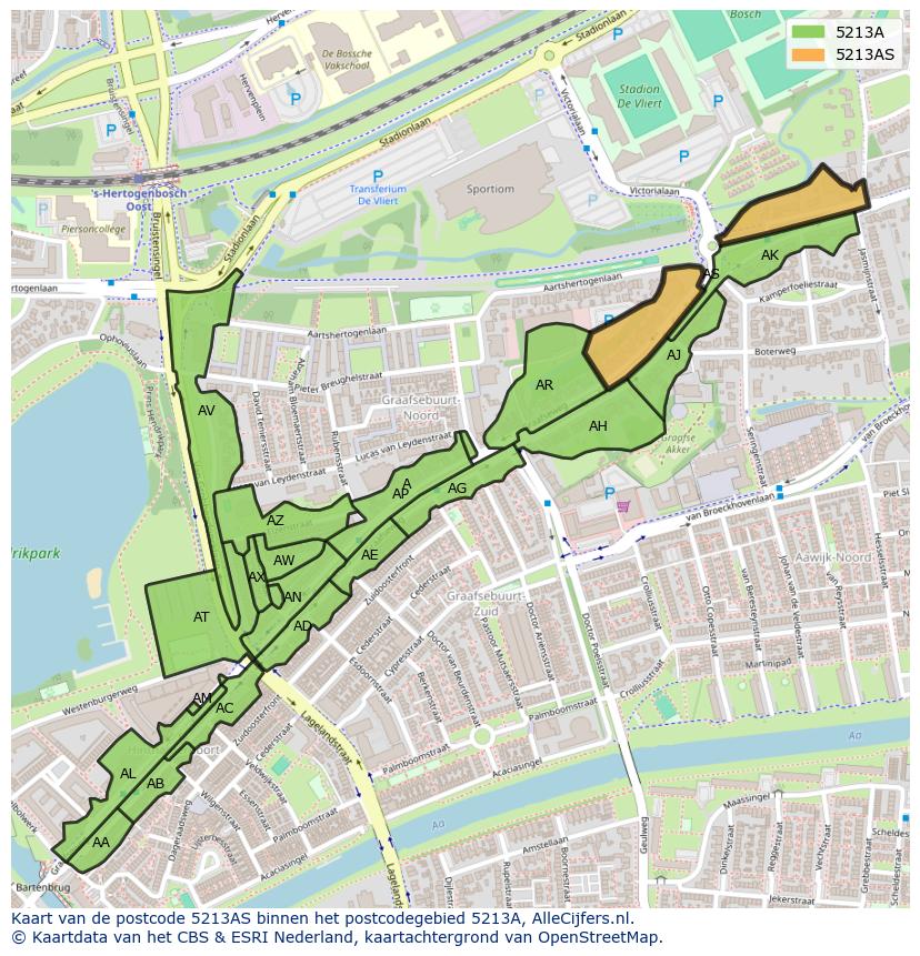 Afbeelding van het postcodegebied 5213 AS op de kaart.