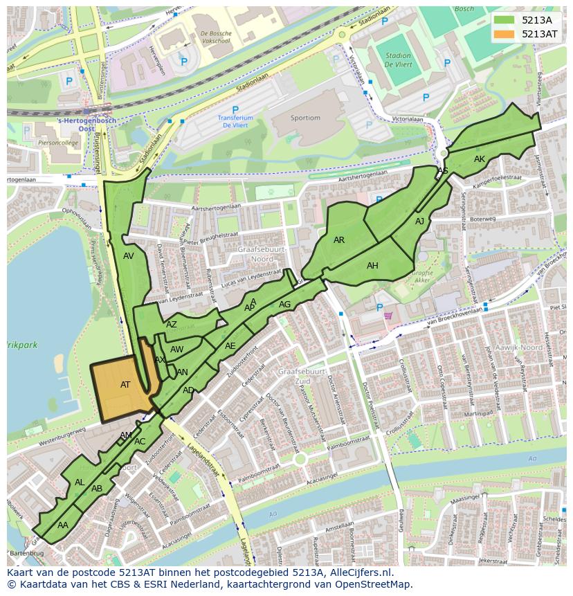 Afbeelding van het postcodegebied 5213 AT op de kaart.