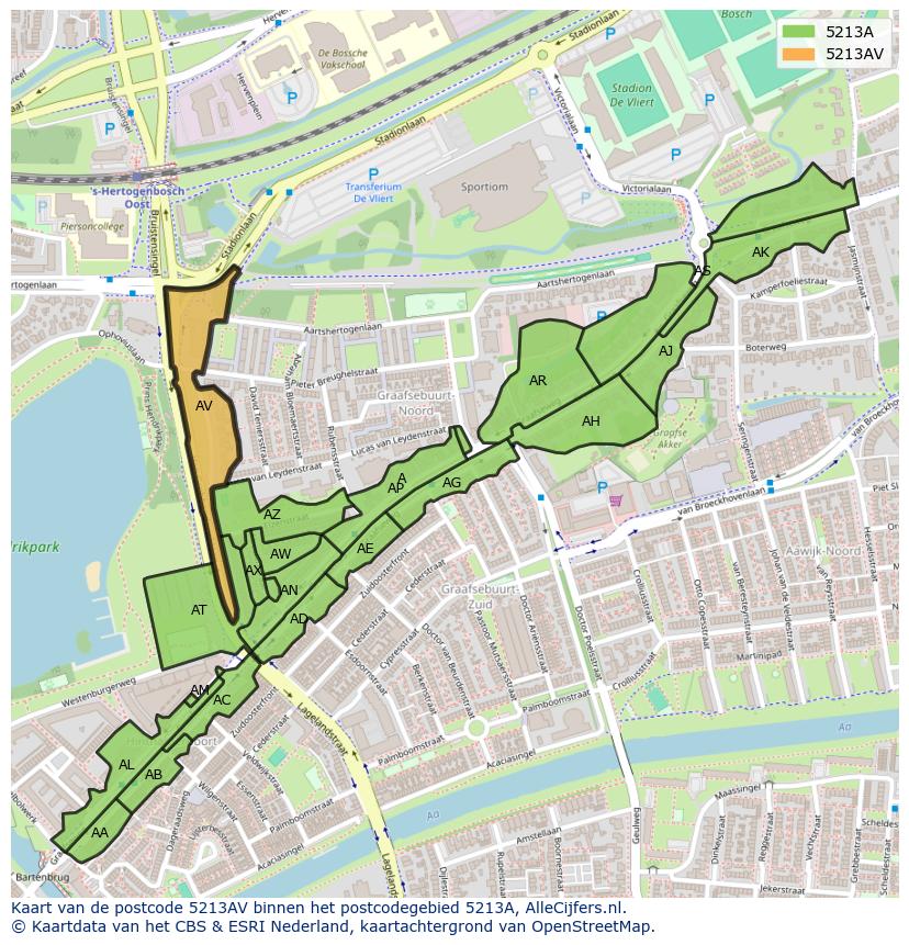 Afbeelding van het postcodegebied 5213 AV op de kaart.