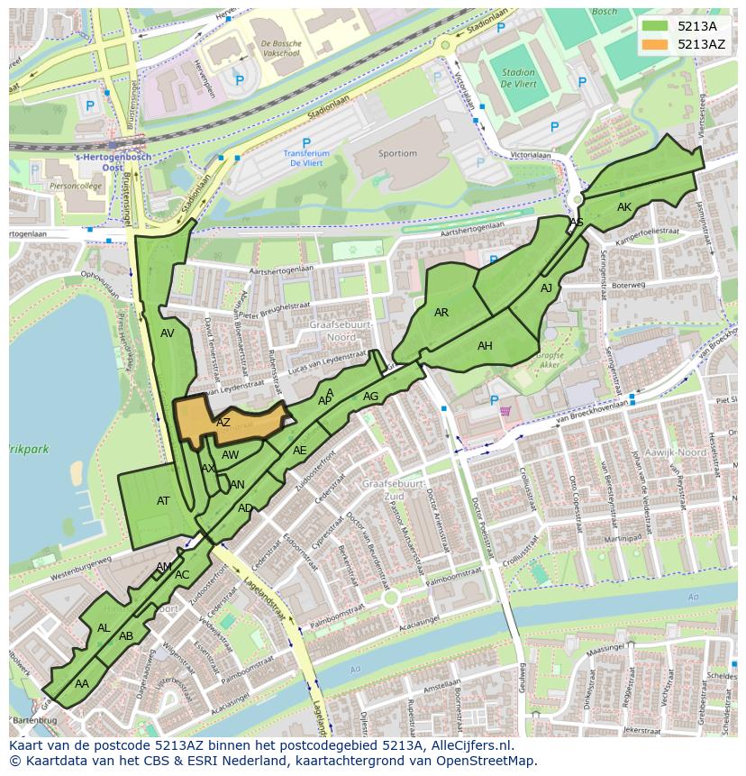 Afbeelding van het postcodegebied 5213 AZ op de kaart.