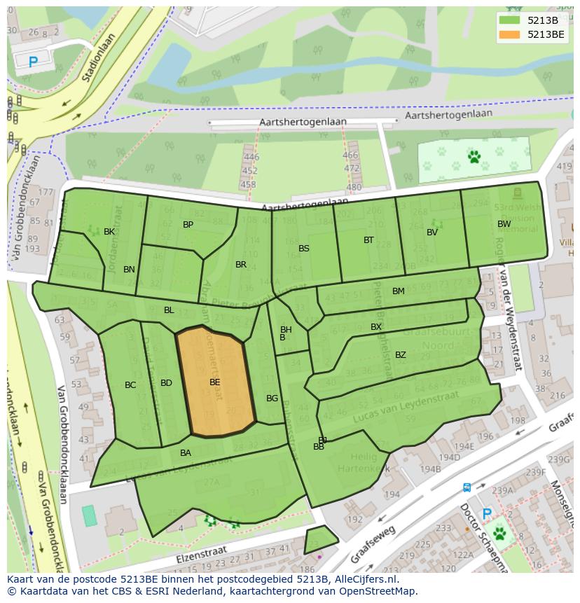 Afbeelding van het postcodegebied 5213 BE op de kaart.