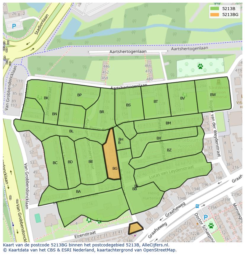 Afbeelding van het postcodegebied 5213 BG op de kaart.