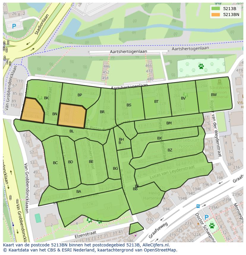 Afbeelding van het postcodegebied 5213 BN op de kaart.