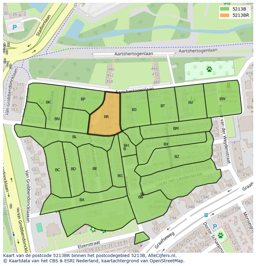 Afbeelding van het postcodegebied 5213 BR op de kaart.