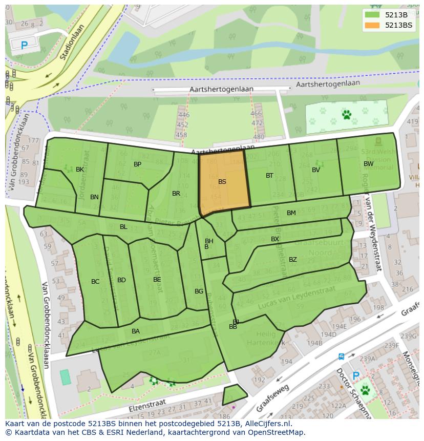 Afbeelding van het postcodegebied 5213 BS op de kaart.