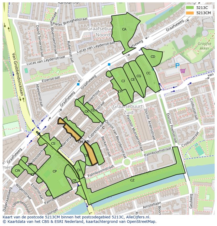 Afbeelding van het postcodegebied 5213 CM op de kaart.
