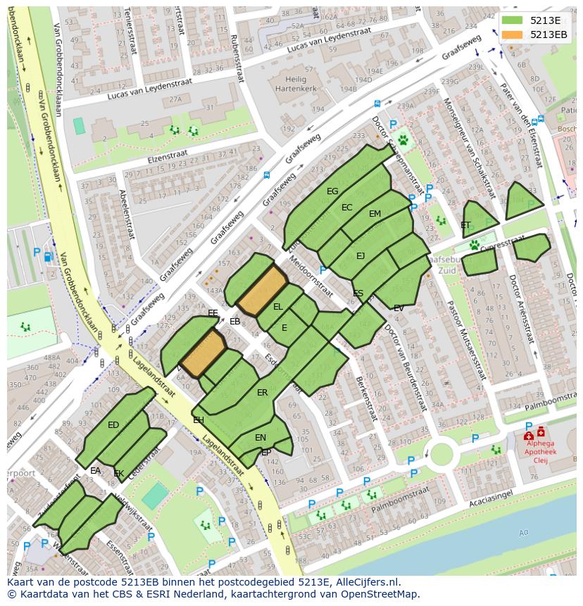 Afbeelding van het postcodegebied 5213 EB op de kaart.