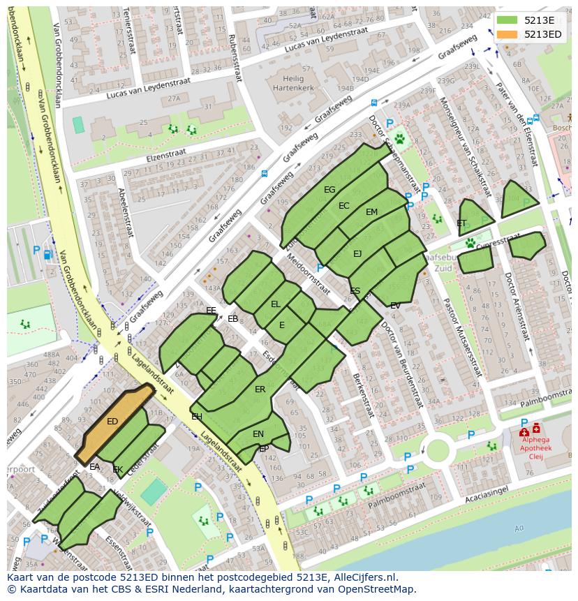 Afbeelding van het postcodegebied 5213 ED op de kaart.