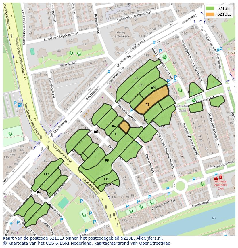 Afbeelding van het postcodegebied 5213 EJ op de kaart.