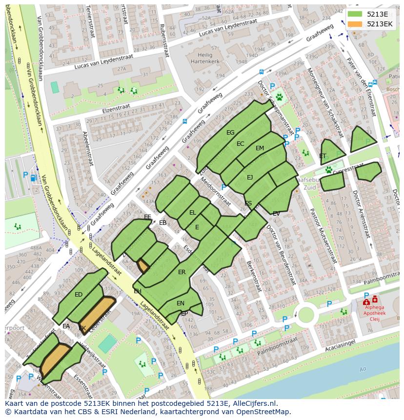 Afbeelding van het postcodegebied 5213 EK op de kaart.