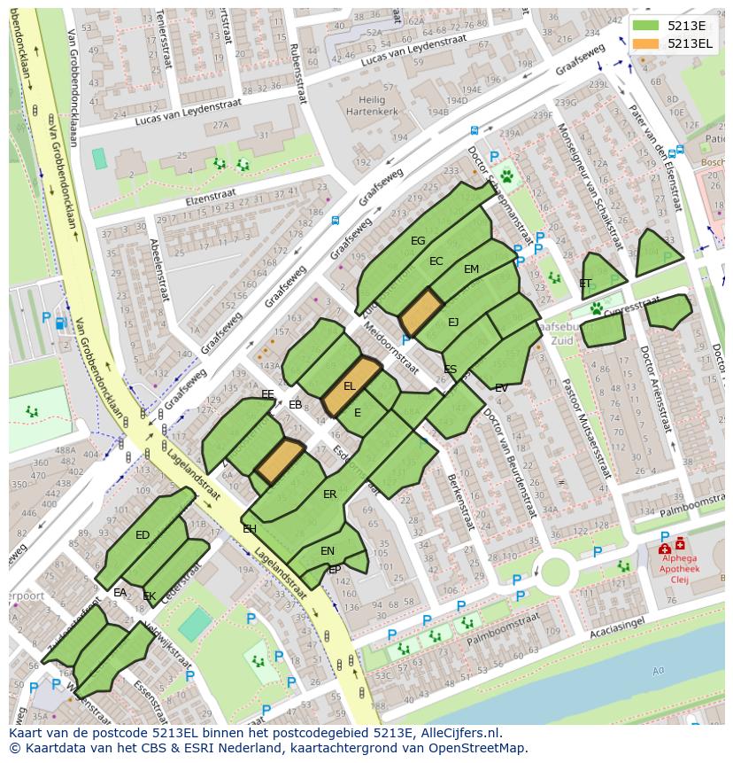 Afbeelding van het postcodegebied 5213 EL op de kaart.