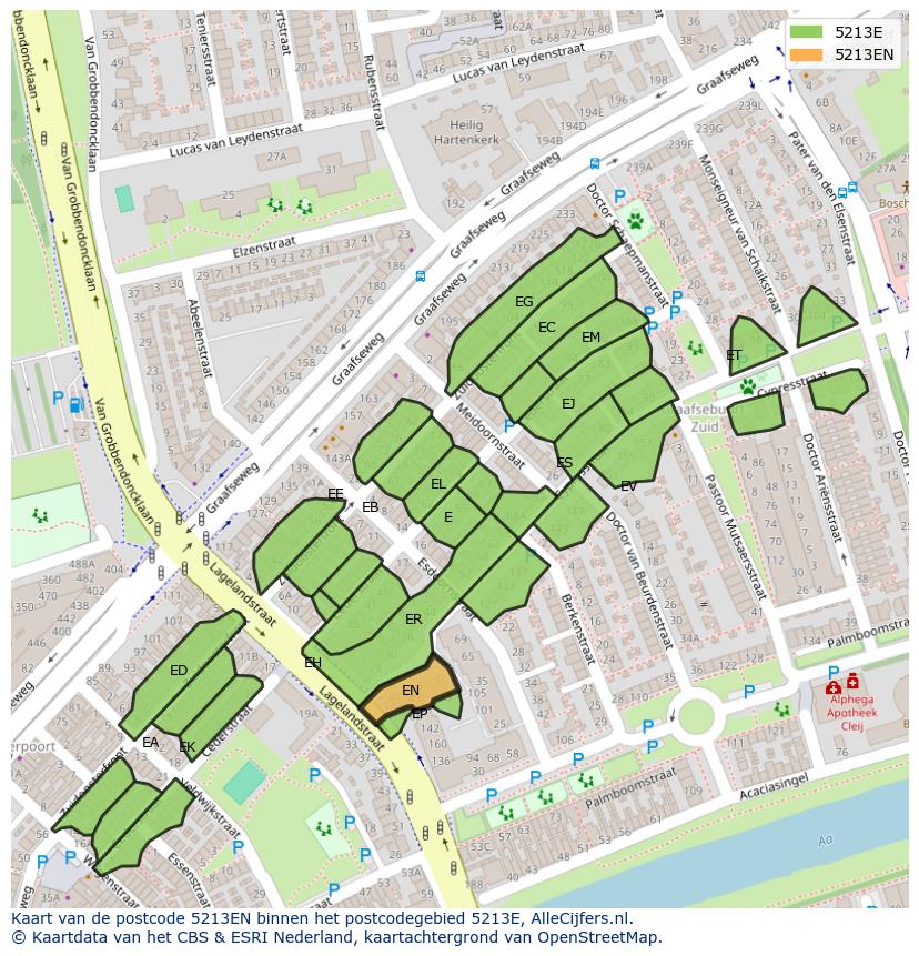 Afbeelding van het postcodegebied 5213 EN op de kaart.