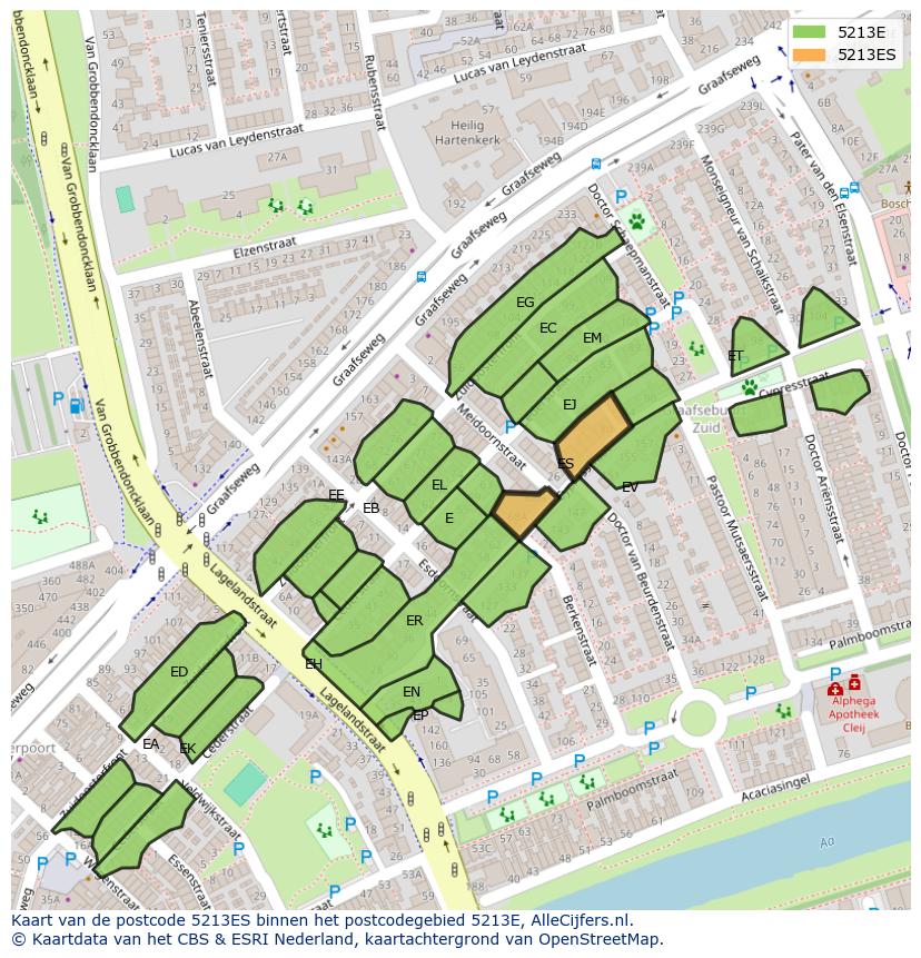 Afbeelding van het postcodegebied 5213 ES op de kaart.