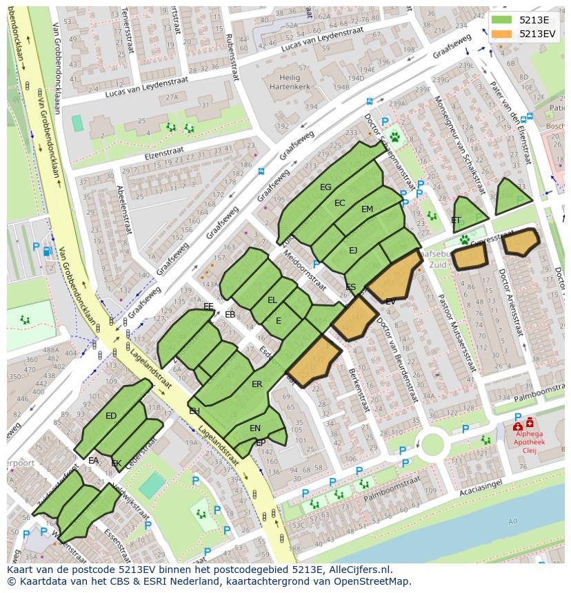 Afbeelding van het postcodegebied 5213 EV op de kaart.