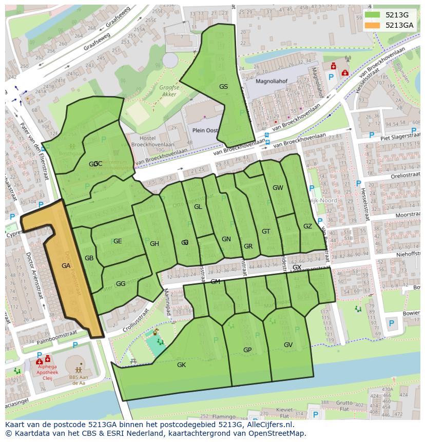 Afbeelding van het postcodegebied 5213 GA op de kaart.