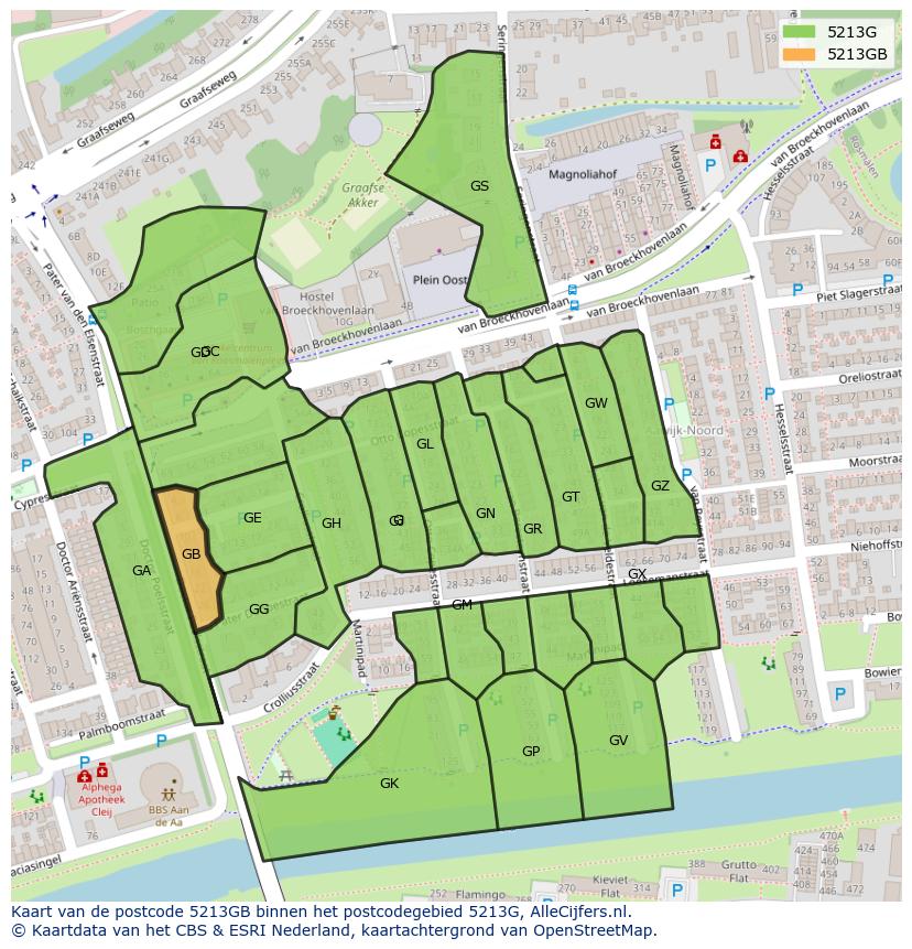 Afbeelding van het postcodegebied 5213 GB op de kaart.