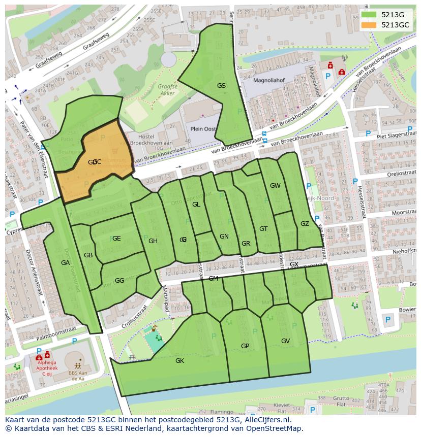 Afbeelding van het postcodegebied 5213 GC op de kaart.
