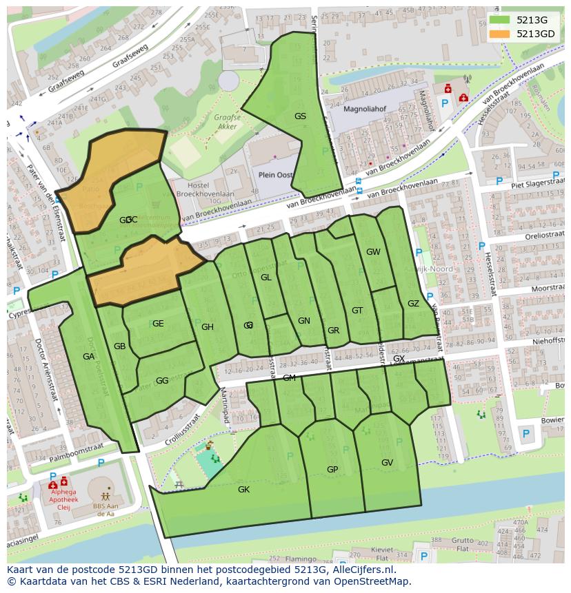 Afbeelding van het postcodegebied 5213 GD op de kaart.