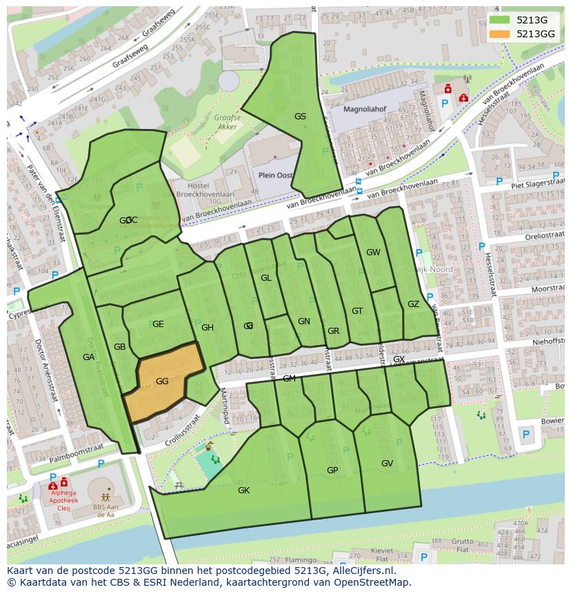 Afbeelding van het postcodegebied 5213 GG op de kaart.
