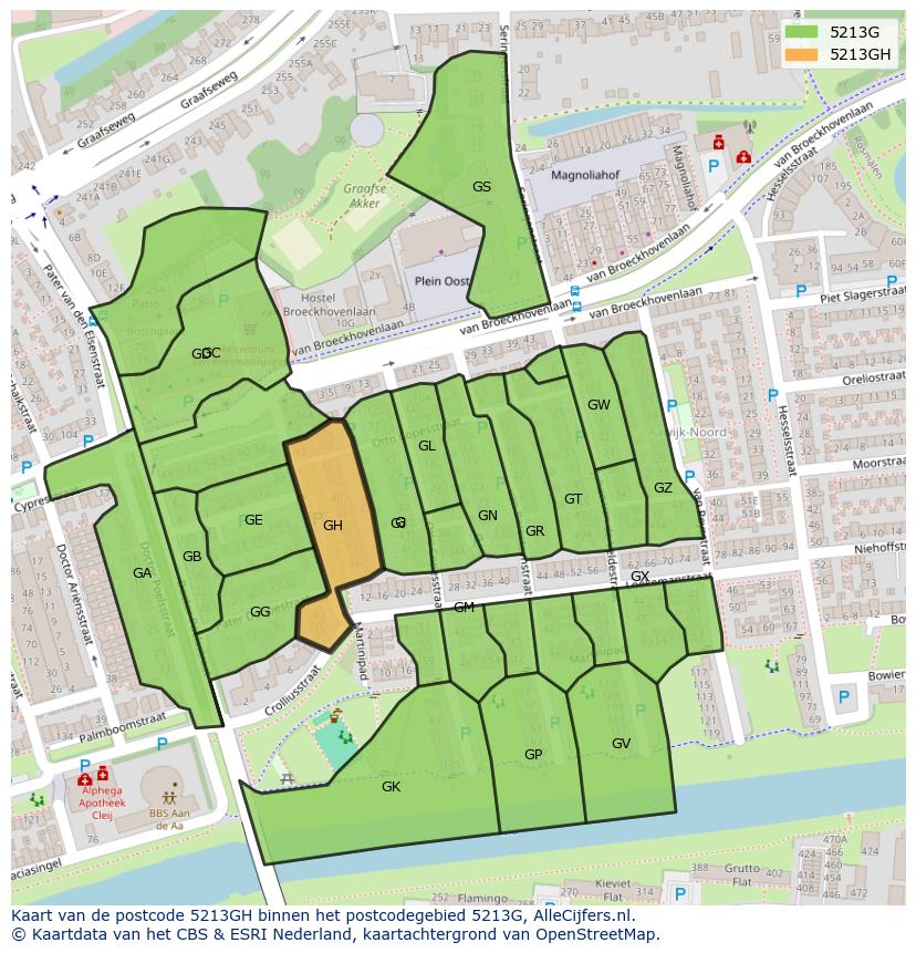 Afbeelding van het postcodegebied 5213 GH op de kaart.
