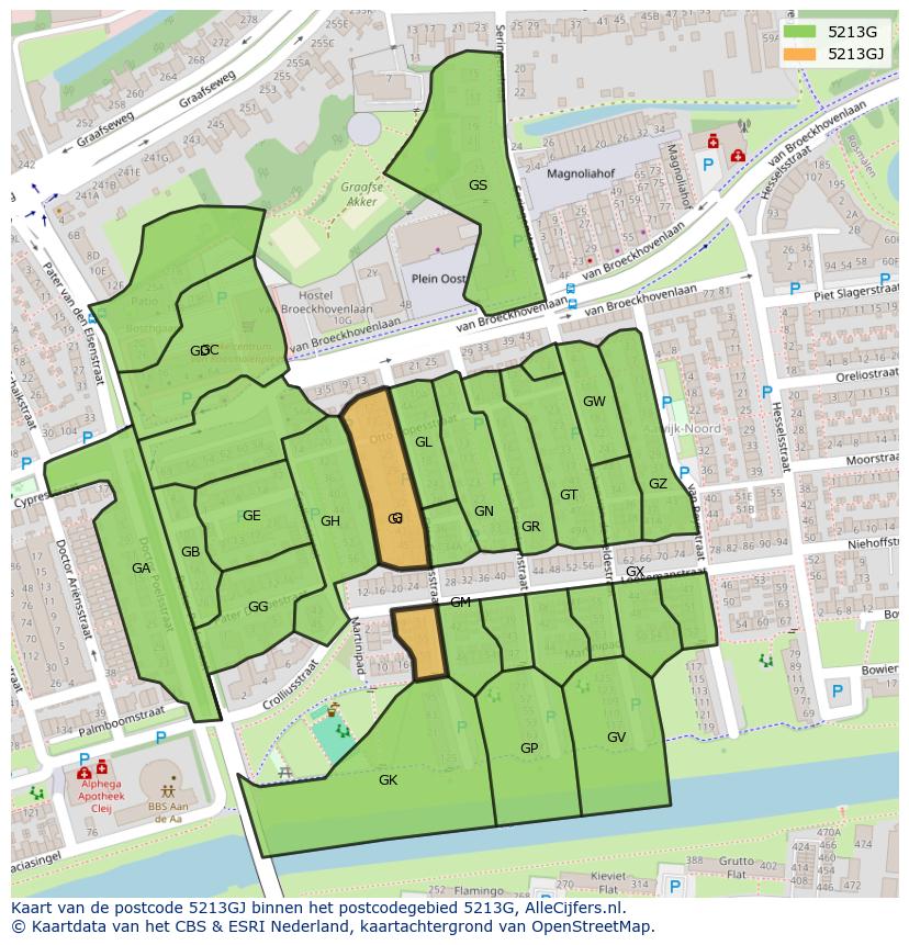 Afbeelding van het postcodegebied 5213 GJ op de kaart.
