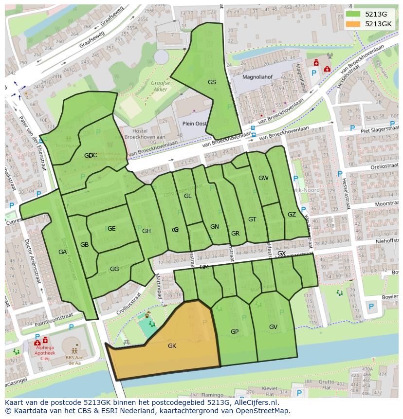 Afbeelding van het postcodegebied 5213 GK op de kaart.