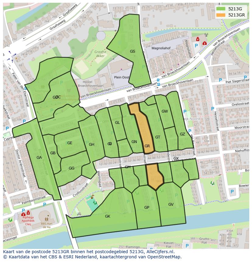Afbeelding van het postcodegebied 5213 GR op de kaart.