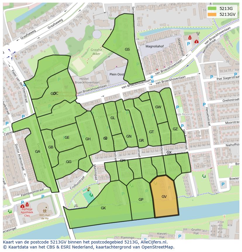 Afbeelding van het postcodegebied 5213 GV op de kaart.