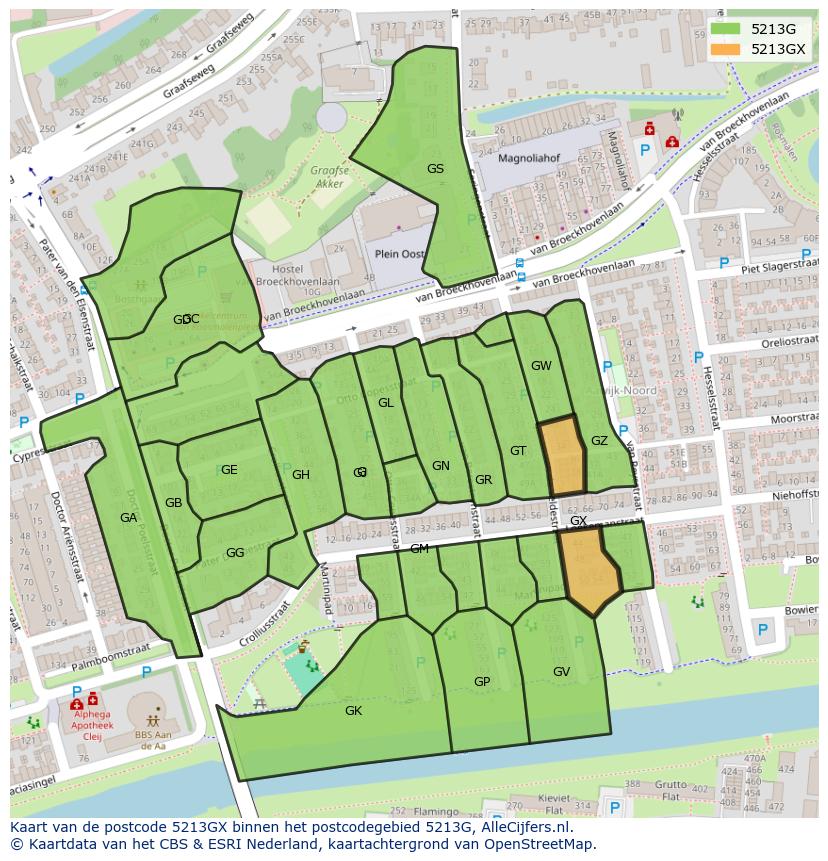 Afbeelding van het postcodegebied 5213 GX op de kaart.