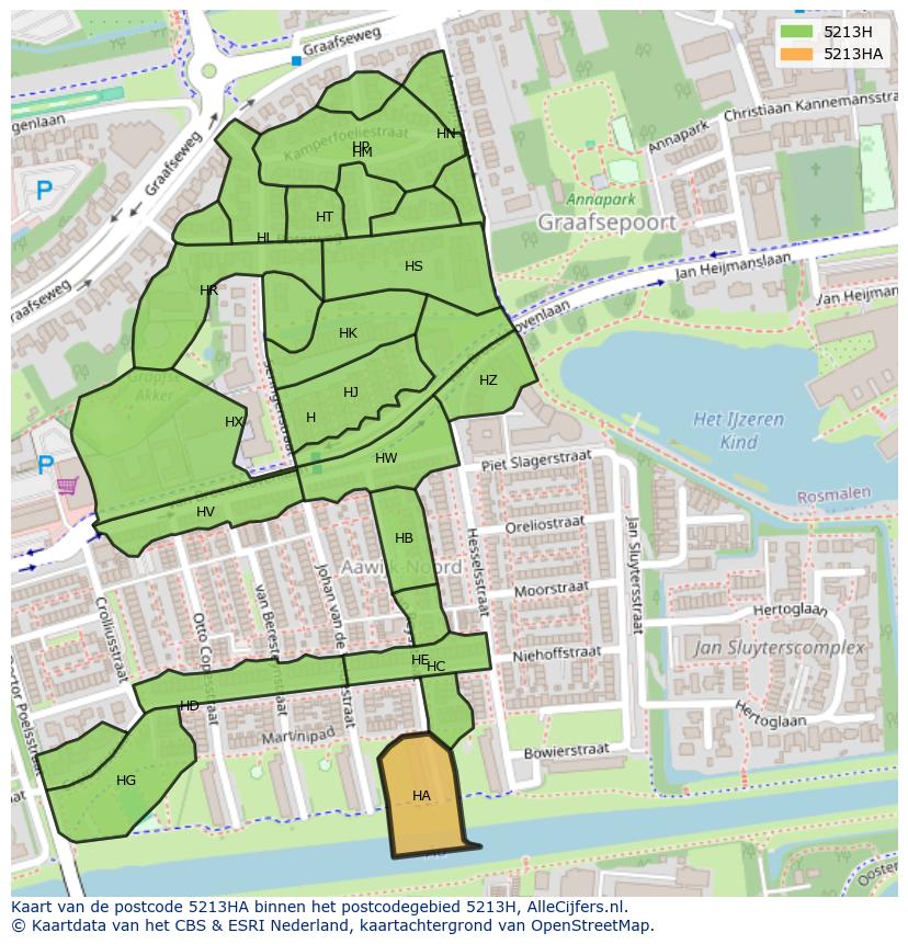Afbeelding van het postcodegebied 5213 HA op de kaart.