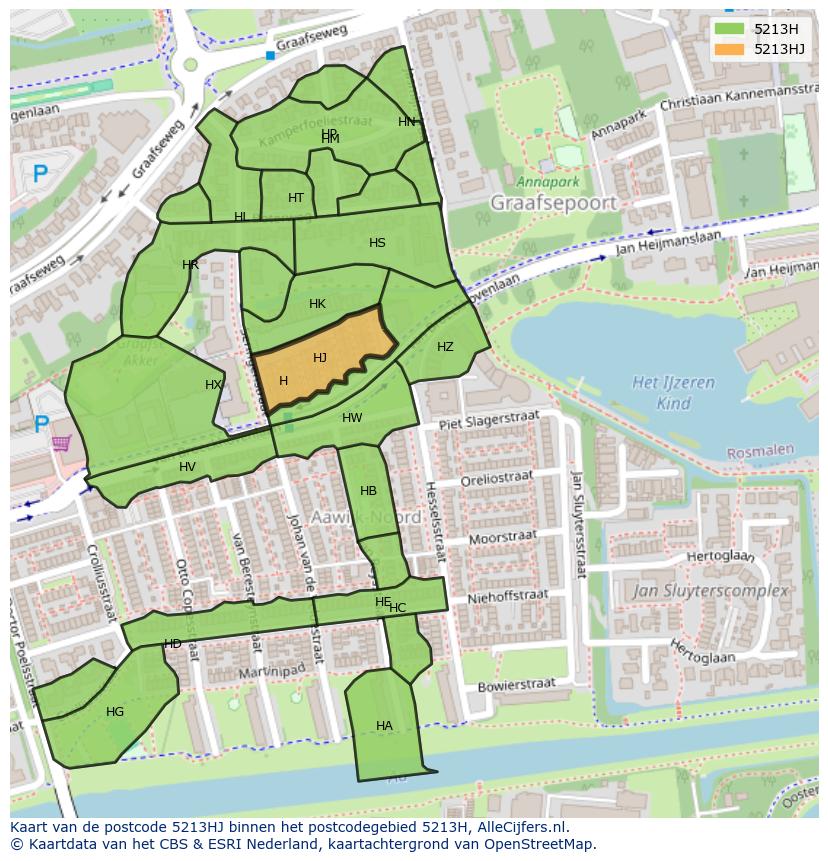 Afbeelding van het postcodegebied 5213 HJ op de kaart.