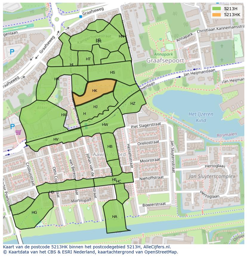 Afbeelding van het postcodegebied 5213 HK op de kaart.
