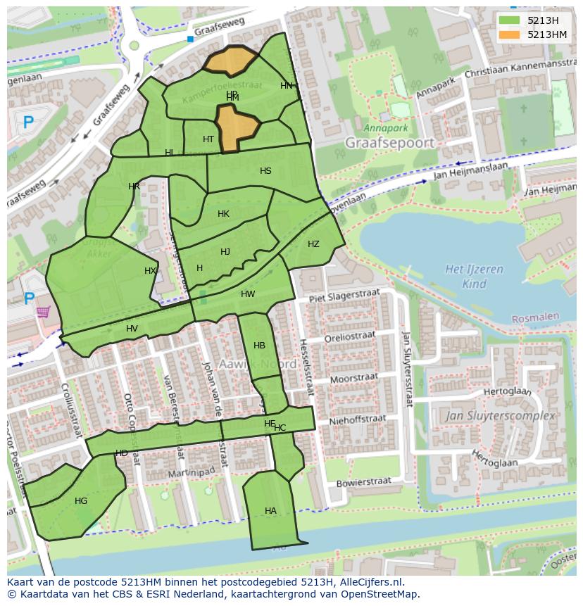 Afbeelding van het postcodegebied 5213 HM op de kaart.