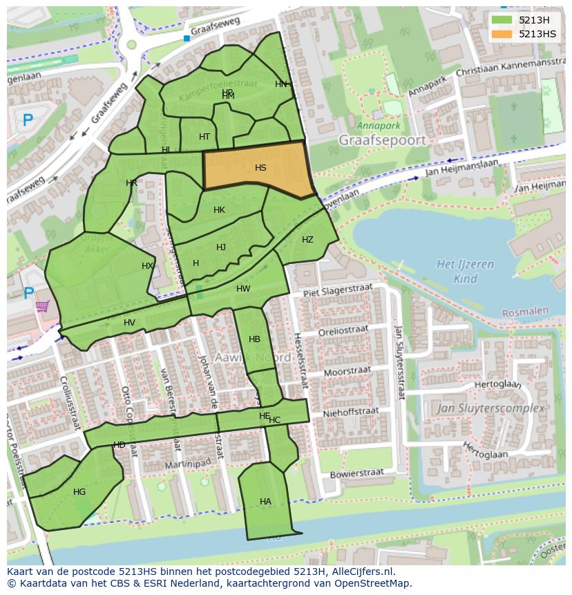 Afbeelding van het postcodegebied 5213 HS op de kaart.