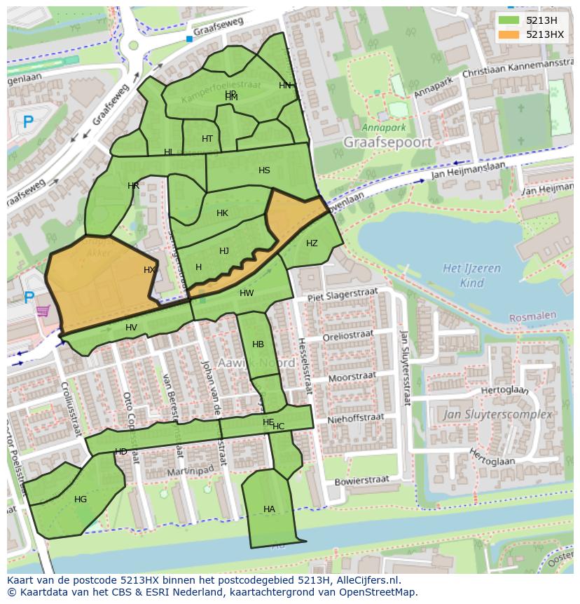 Afbeelding van het postcodegebied 5213 HX op de kaart.