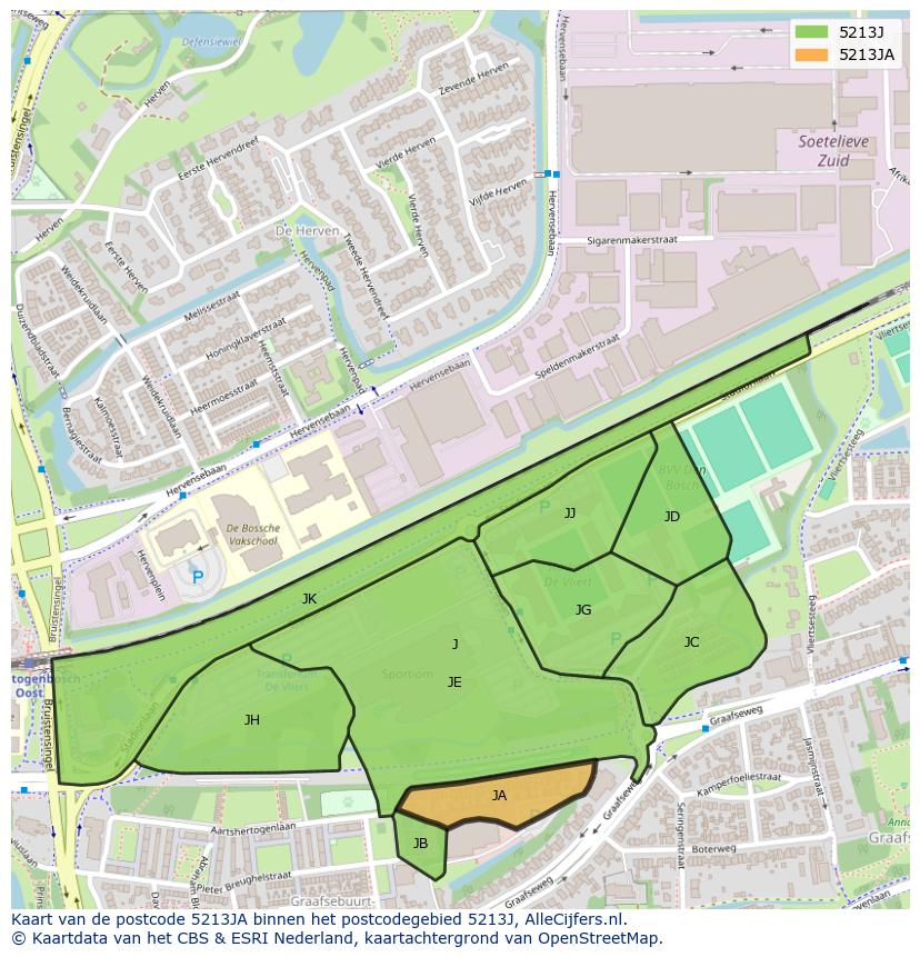 Afbeelding van het postcodegebied 5213 JA op de kaart.