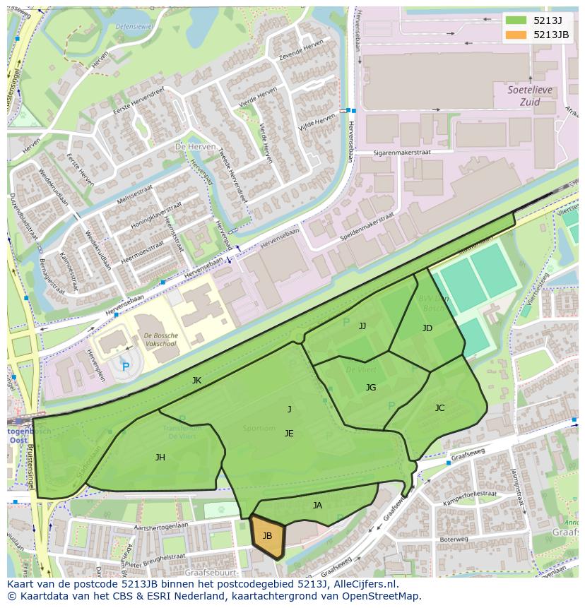 Afbeelding van het postcodegebied 5213 JB op de kaart.
