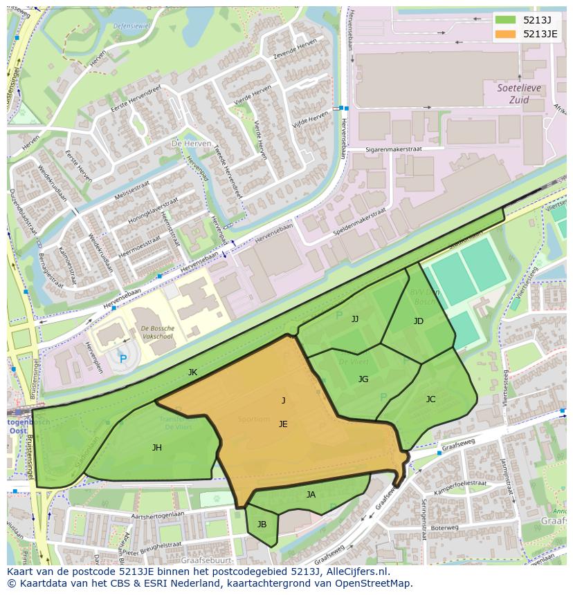 Afbeelding van het postcodegebied 5213 JE op de kaart.