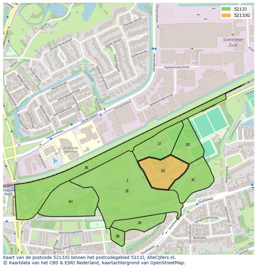 Afbeelding van het postcodegebied 5213 JG op de kaart.