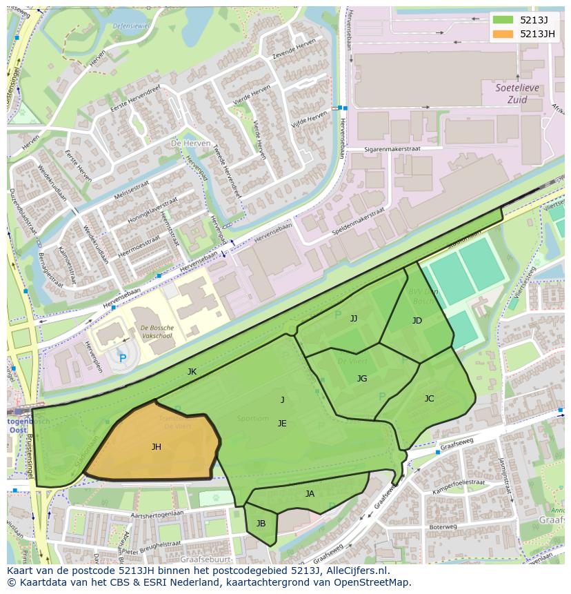 Afbeelding van het postcodegebied 5213 JH op de kaart.